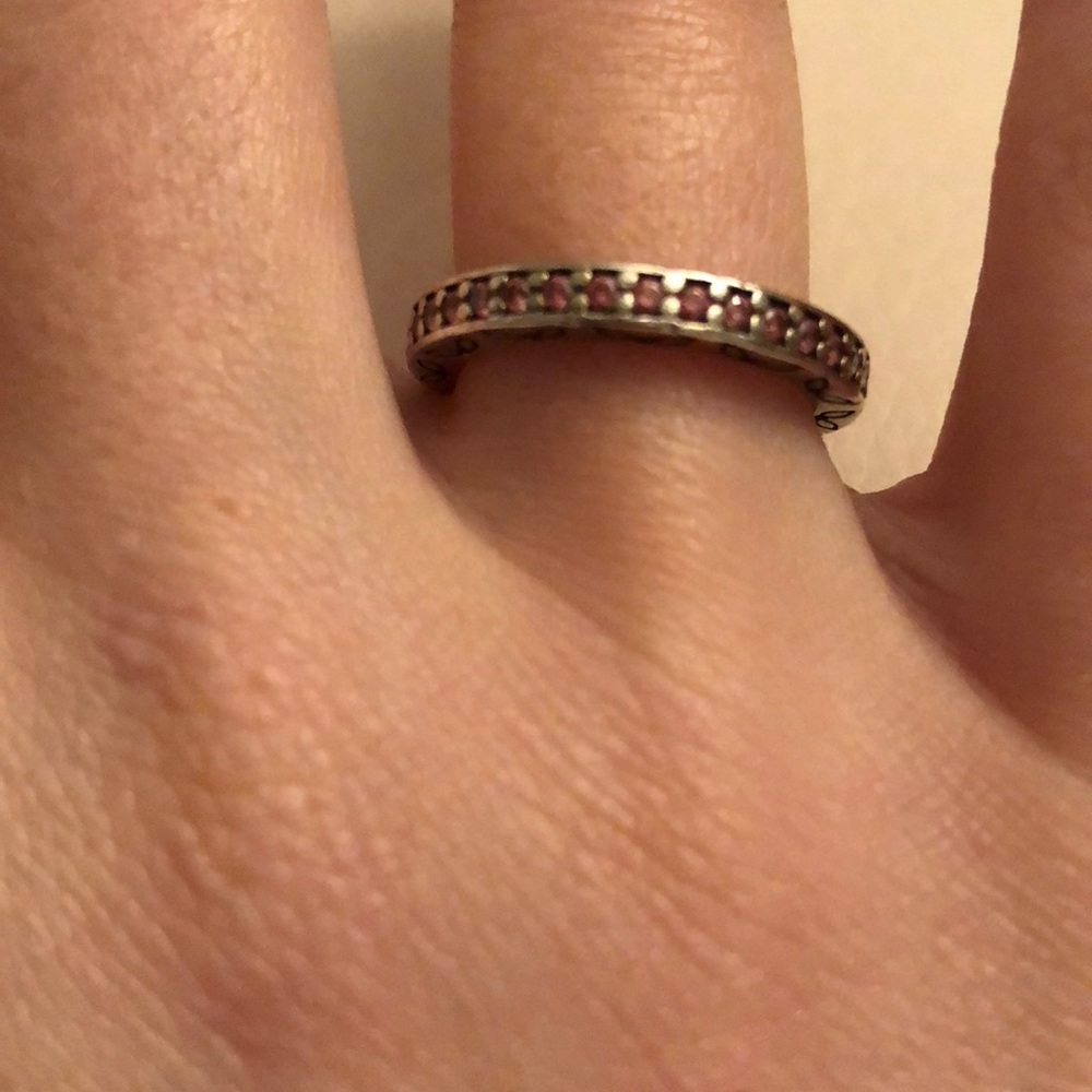 Auth Pandora Ring, Eternity w/Salmon Zirconia, 6
